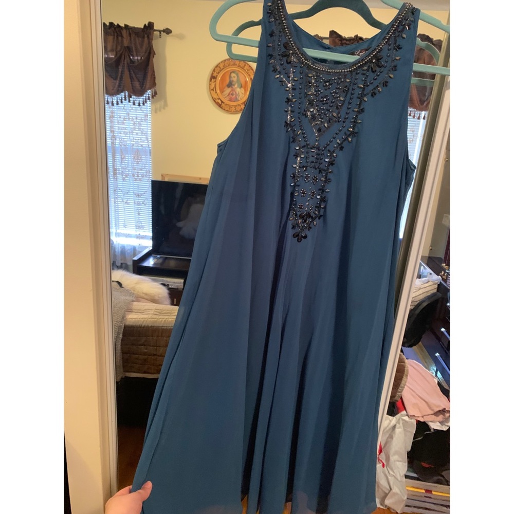 Elegant blue dress with rhinestones